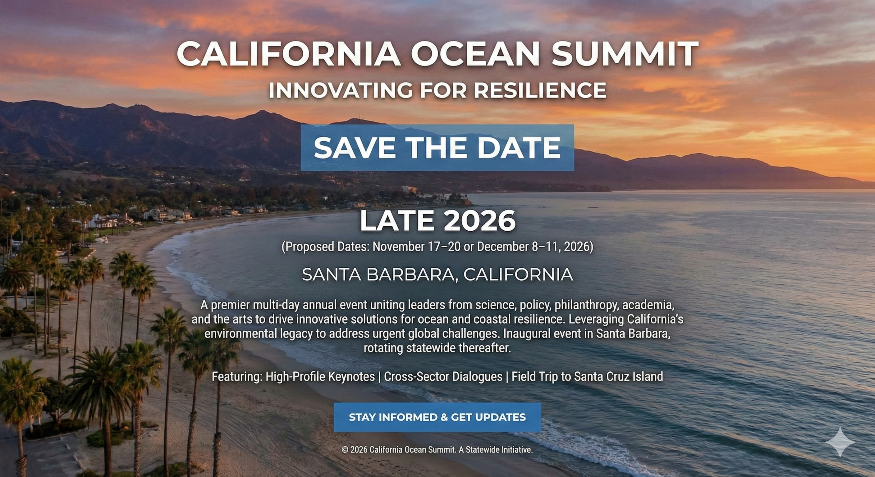 California Ocean Summit 2026 - Save the Date - Late 2026 in Santa Barbara